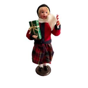 Vintage Promax‎ Christmas Caroler Girl with Gift and Candy Cane 9"